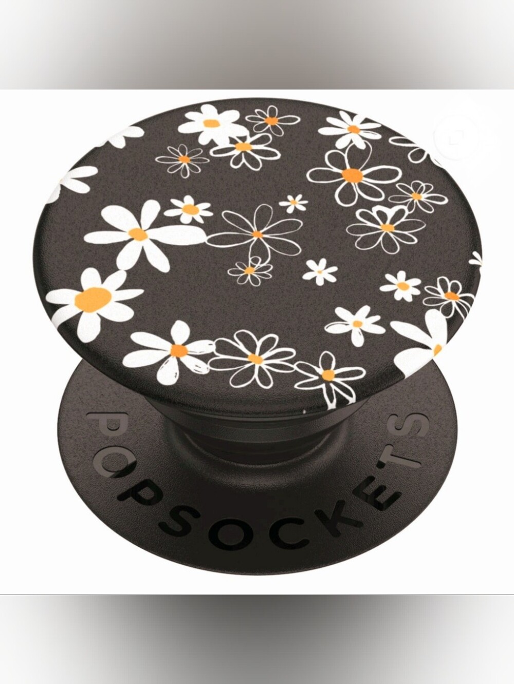 PopSocket PopGrip Black with White and Yellow Daisy Pattern - Picture 3 of 9